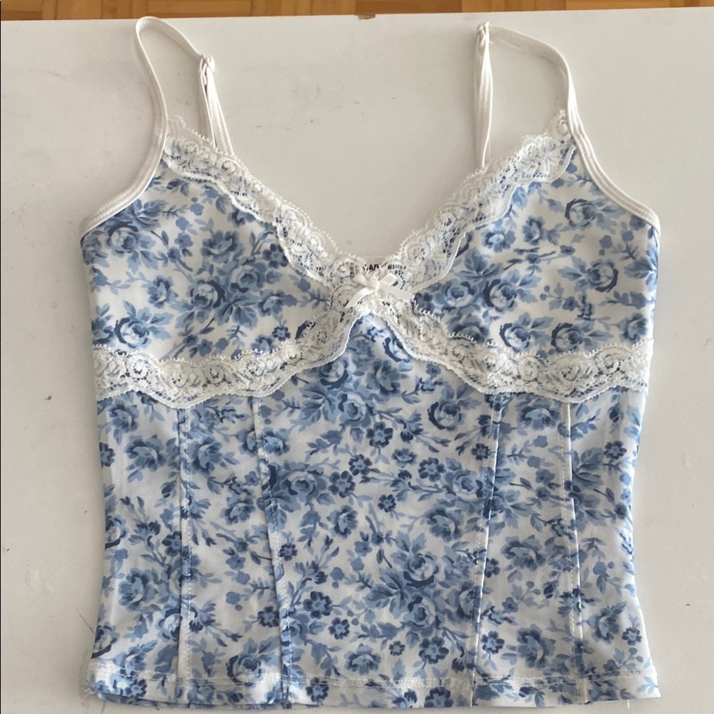 Garage mesh Floral Lace Trim Camisole  Top